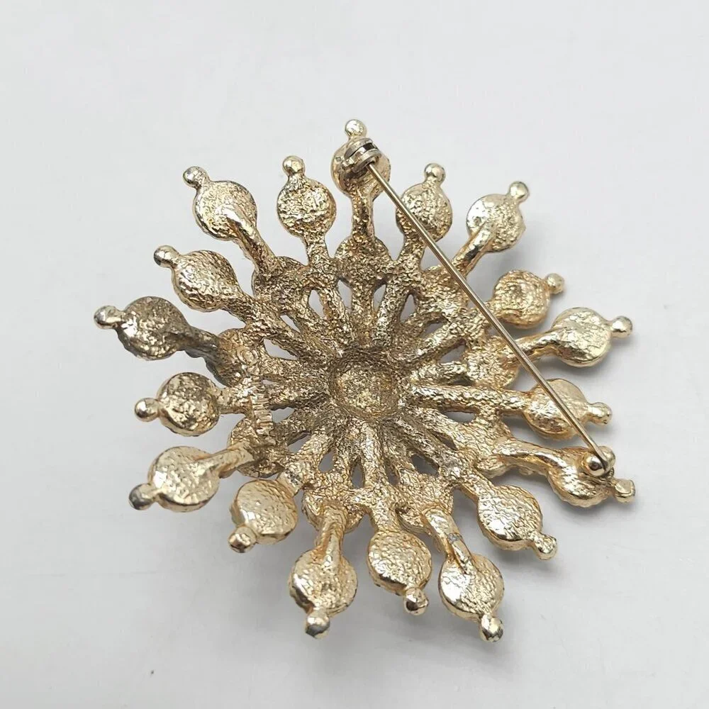 Vintage Sarah Coventry Carnival Brooch Starburst Red Blue Green Cabochons 2.5”